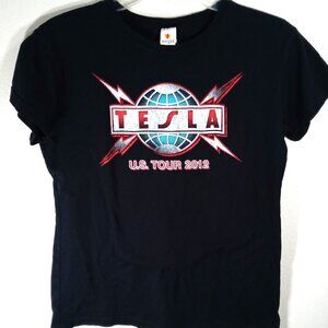 Tesla Band T-Shirt U.S. Tour 2012 Black Short Sleeve Girls X-Large